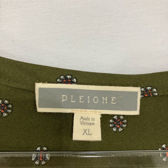 Pleione size XL Green Polka Dot V Neck Long Sleeve Popover Blouse Office - Picture 2 of 11